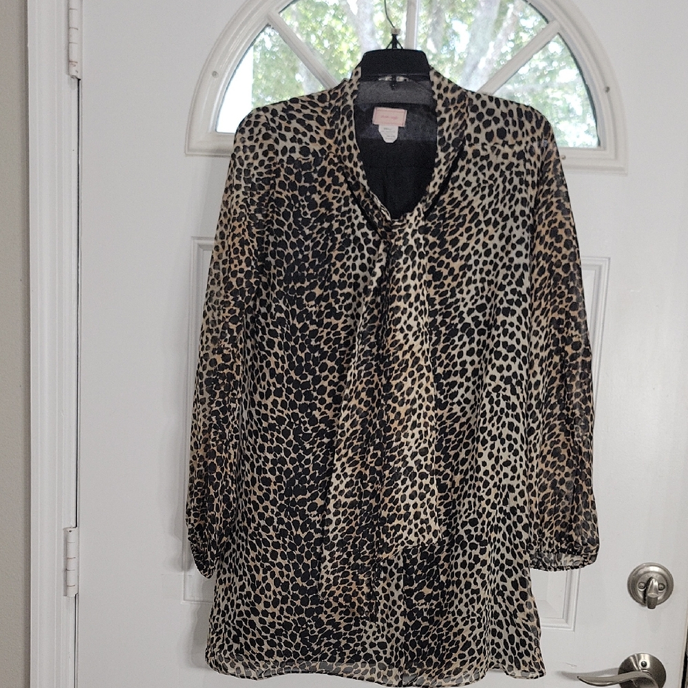 Vintage Made In USA Leopard Print Long Sleeve Bow Dress Size S
